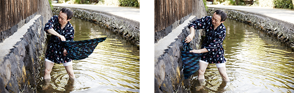 写真:たたき洗いするマイスター