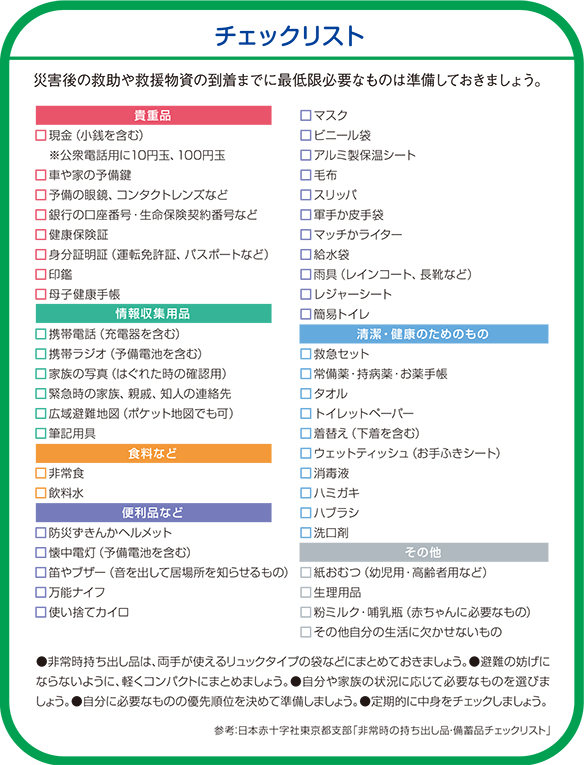 <非常時持ち出し品チェックリスト>