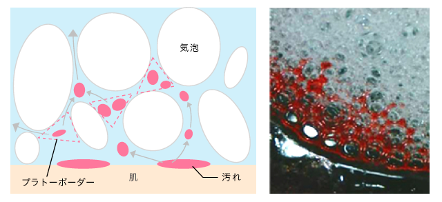 石けんやハンドソープのキメ細かい「泡」が汚れを落とす!