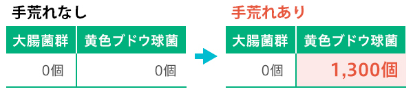 手荒れなし・ありによるバイ菌の数の違い
